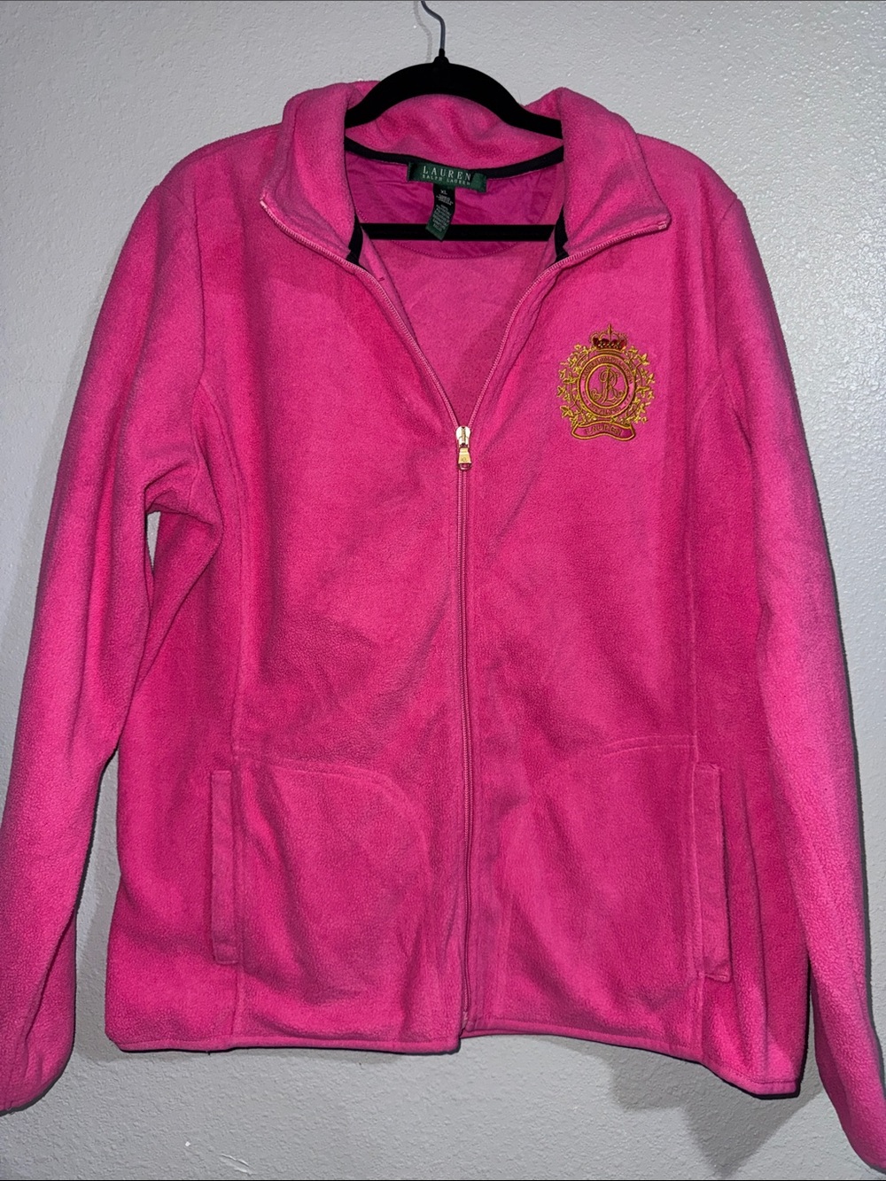 Lauren Ralph Lauren Hot Pink Full-Zip Fleece Jacket with Gold Crest